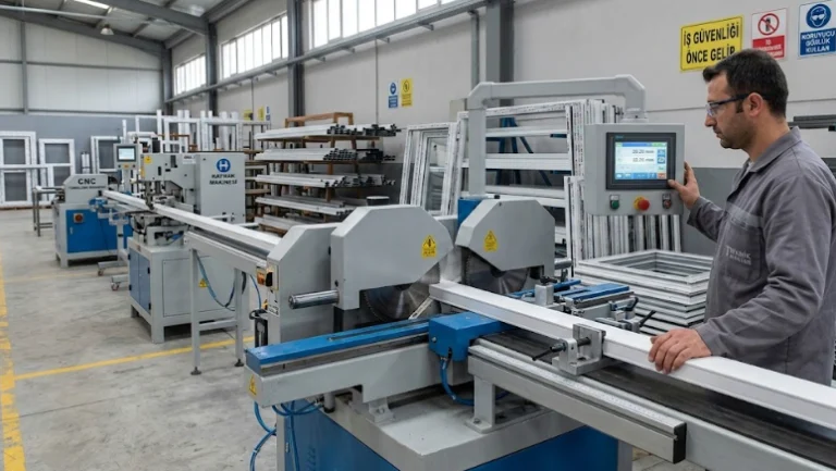 Otomatik PVC profil kesim makinesi ve üretim hattı detay görüntüsü